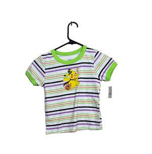 Pokemon Girls Pikachu Halloween T-Shirt Tee Shirt L 10-12 Green & Purple Stripe